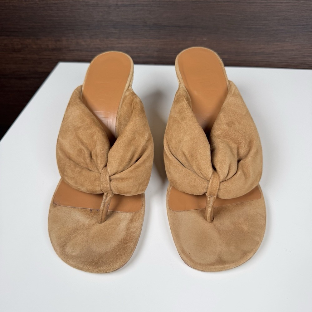 STAUD Dahlia Suede Knot Sandals Wedge Heel Tan Portugal Women's size 9 / EU 39